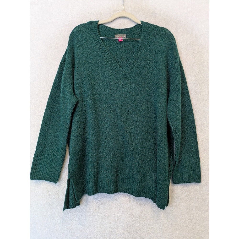 Vince Camuto Sweater Women's 1X Green V-Neck Side Slit Long Sleeve Pullover